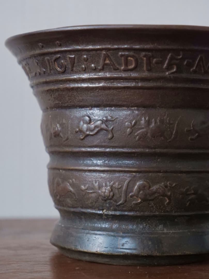 甫安乳鉢　乳棒　鉢　銅製　薬学　薬研　金属工芸　1710g　箱付　Q2315