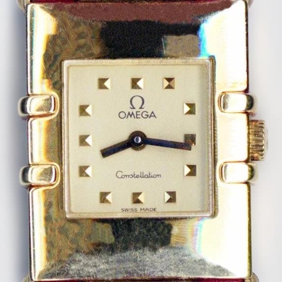Pinoオメガコンステレーションカレクアドラ文字盤金色K18金クォーツ