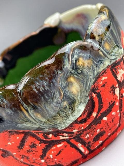 【希少】隅田焼 高浮彫人物立体造形焼物 明治期 ボウル トレイ 深皿 井上良斎