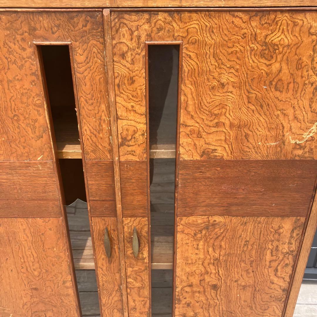 昭和レトロ 古家具 飾りガラス戸 木製キャビネット 食器棚 飾り棚 サイドボード