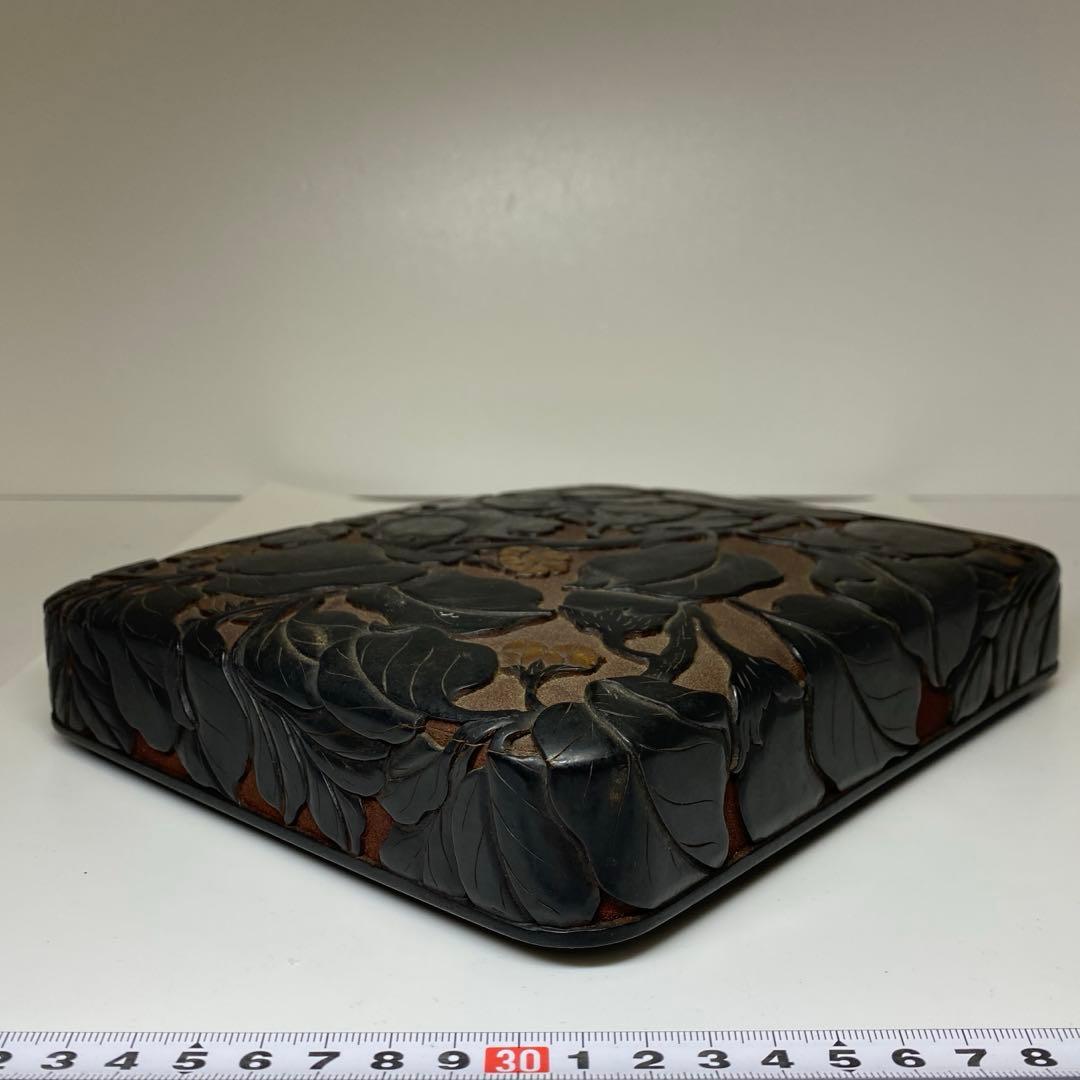 時代 本相黒 硯箱 22.5×18.5×4.5cm 東キ7-1129☆2Fトコチ