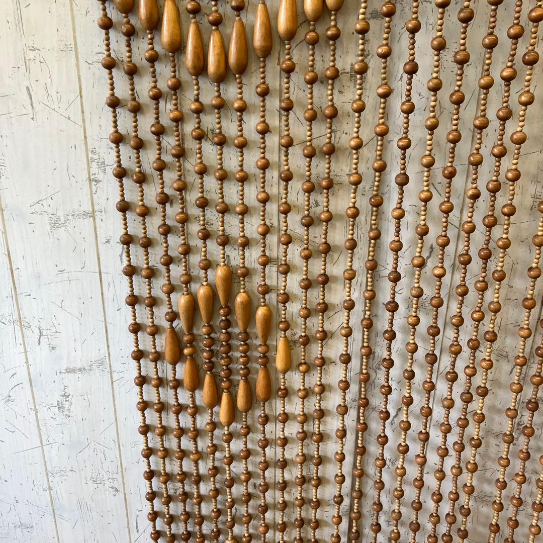 昭和レトロ スライド式 開閉 アーチ型 ウッドビーズ のれん カーテン 玉簾