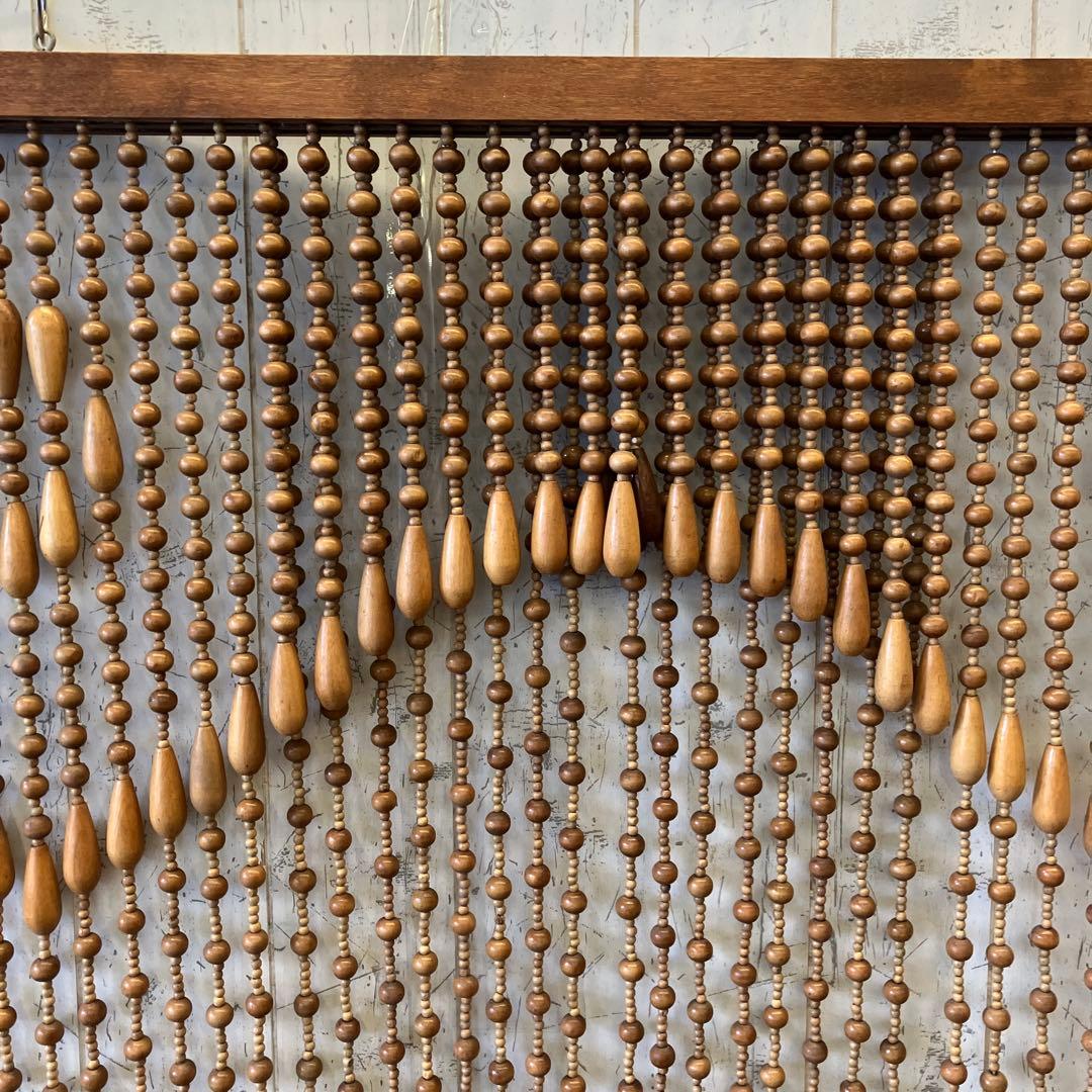 昭和レトロ スライド式 開閉 アーチ型 ウッドビーズ のれん カーテン 玉簾