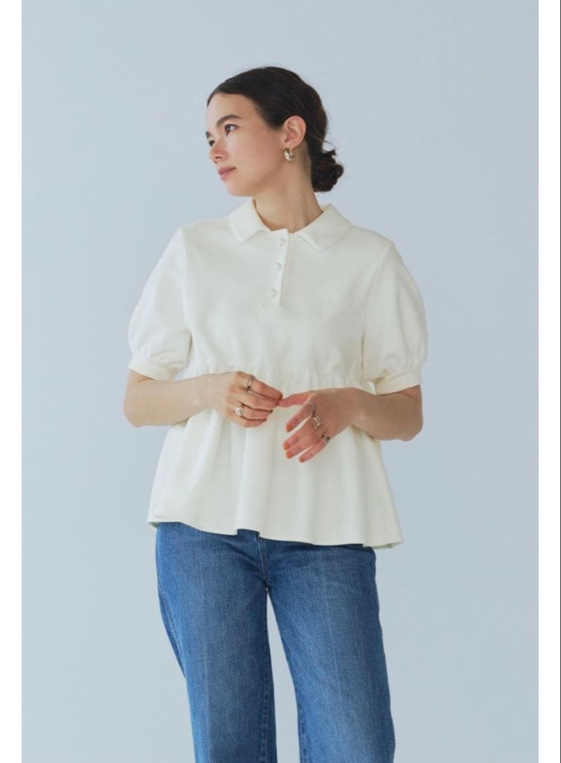 yori ヨリ オーガニックコットンパイルポロカットソー38 ホワイト