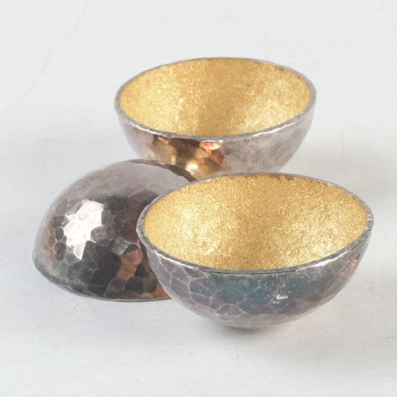 金工作家　櫻内邦子作　純銀刻印　銀塩胡椒入　約36g　匙付　共箱　V　9561