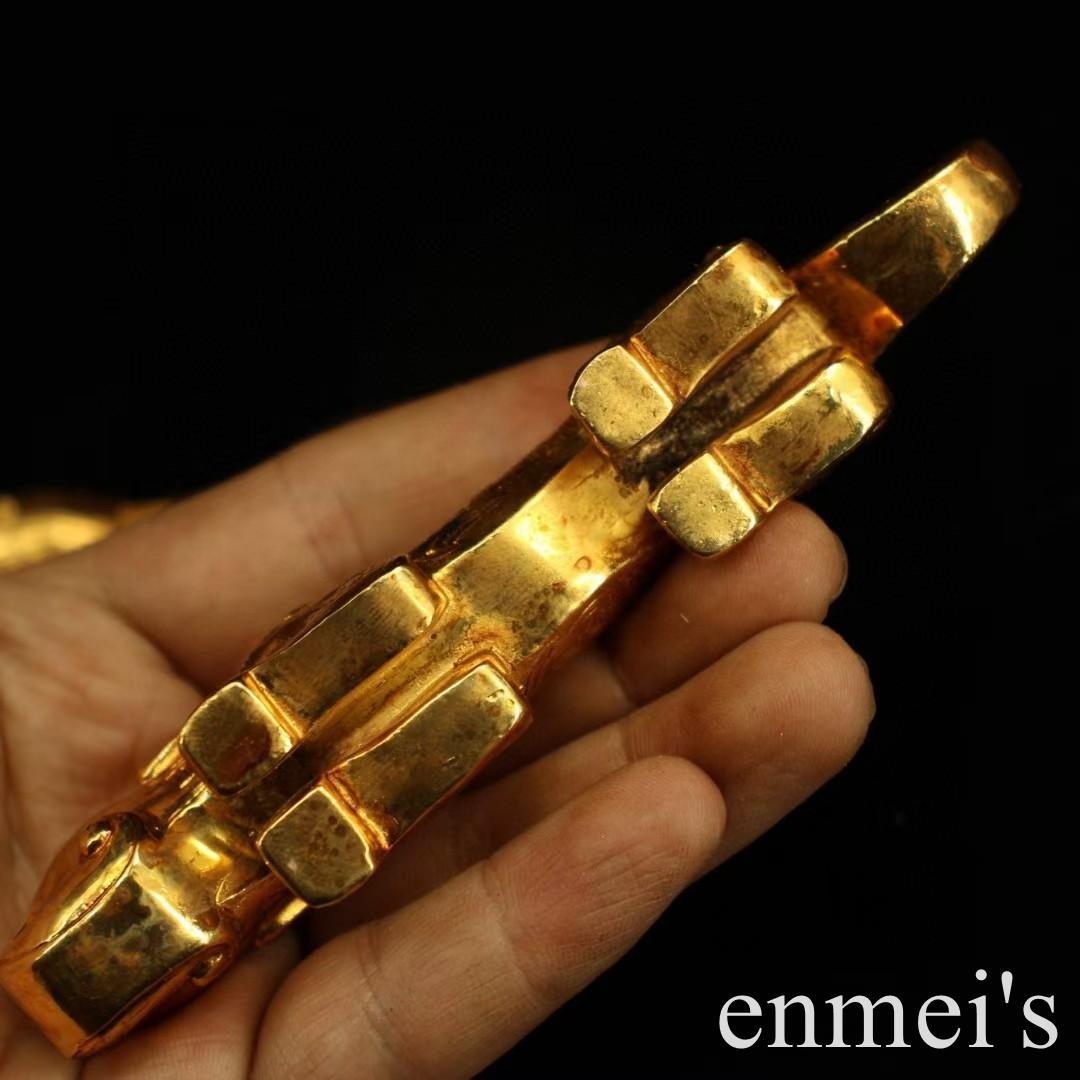 中国古美術・旧蔵鎏金の虎符セット・兵符・純銅製・高浮彫・置物・文房具・風水開運