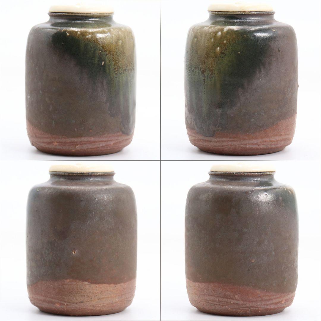 市野克明作 丹波焼 肩衝茶入 段七宝仕覆 茶道具 共箱　V913