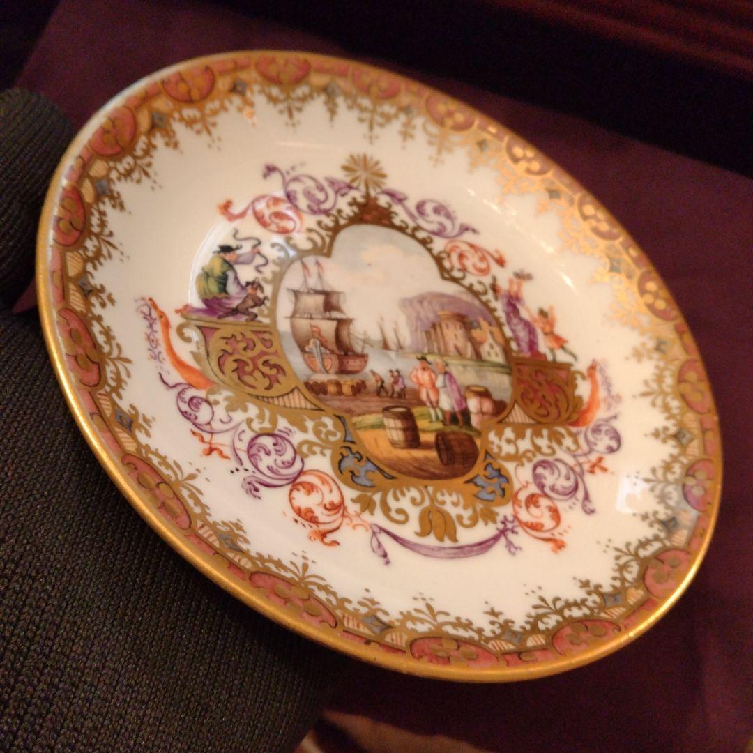 セール　希少　一級品　古マイセン　港湾図　14cm ボタン剣