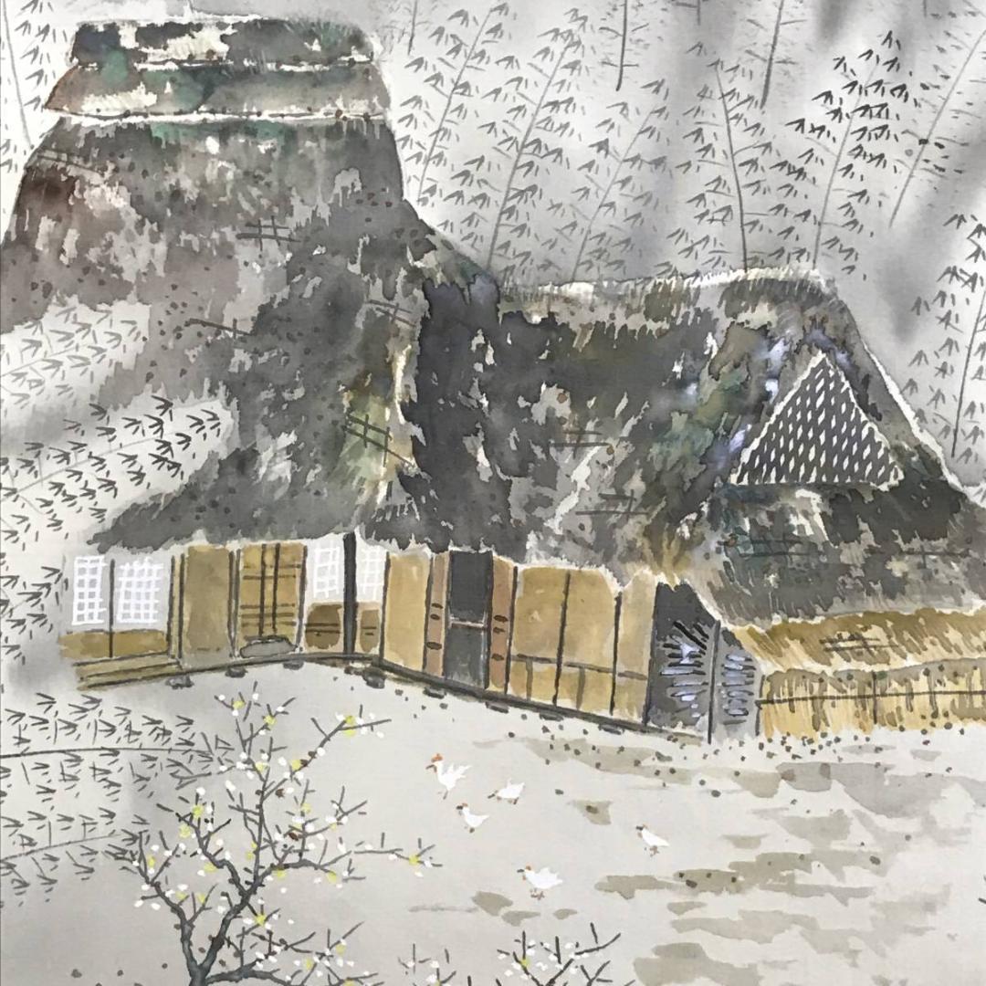 【真作】山東光風/早春田家図/山水図/梅花山水図/掛軸☆宝船☆AD-809