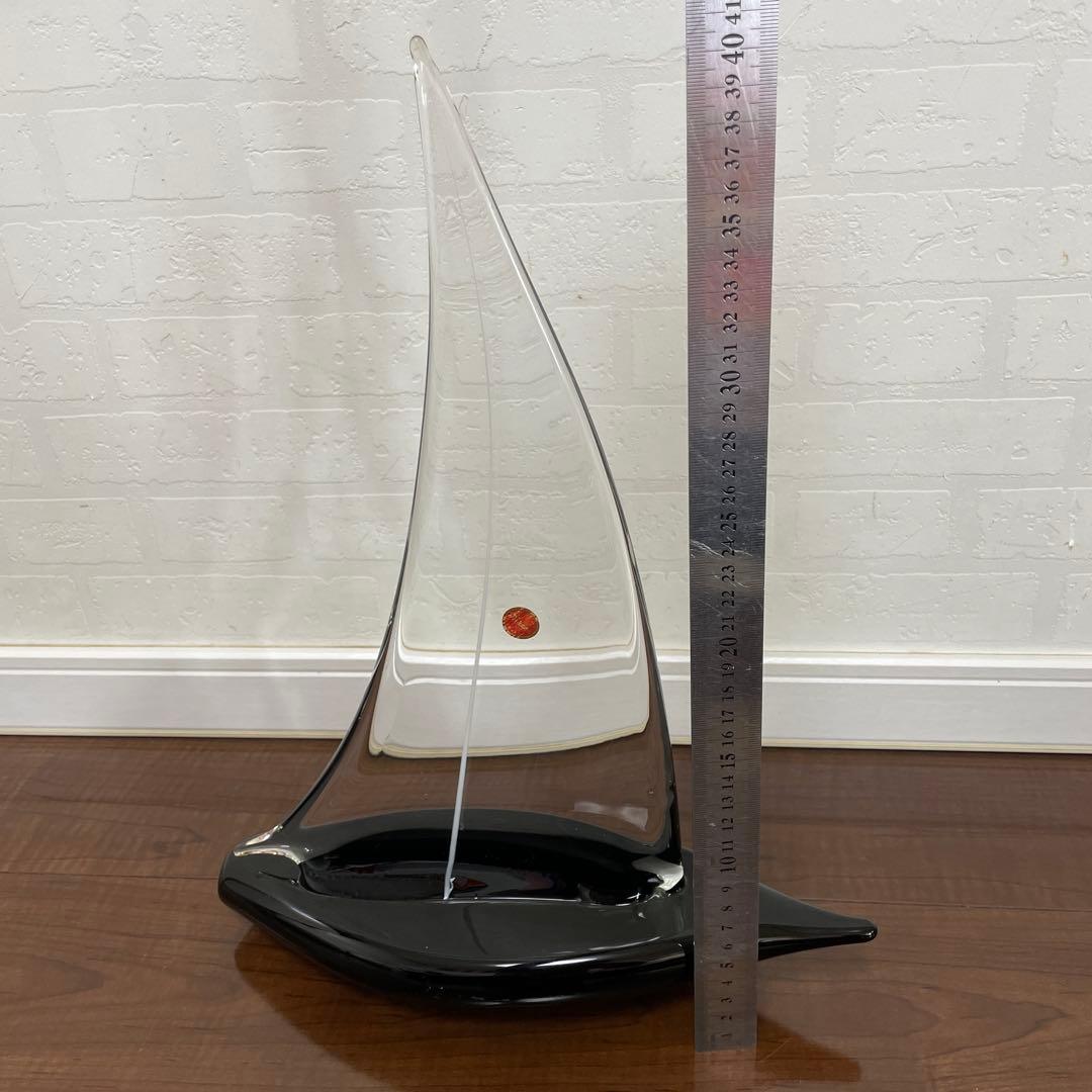 MURANOムラーノガラス イタリア製　大型　ヨット クリア　ブラック