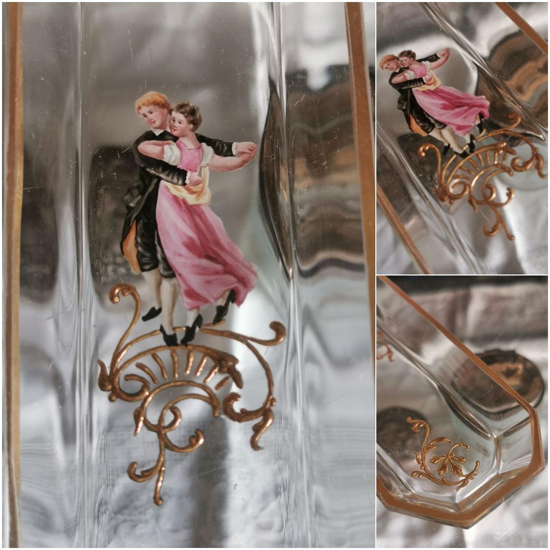 アンティーク ロブマイヤー 手描きエナメル盛上げ金彩 ペアのダンス 八面体トレイ