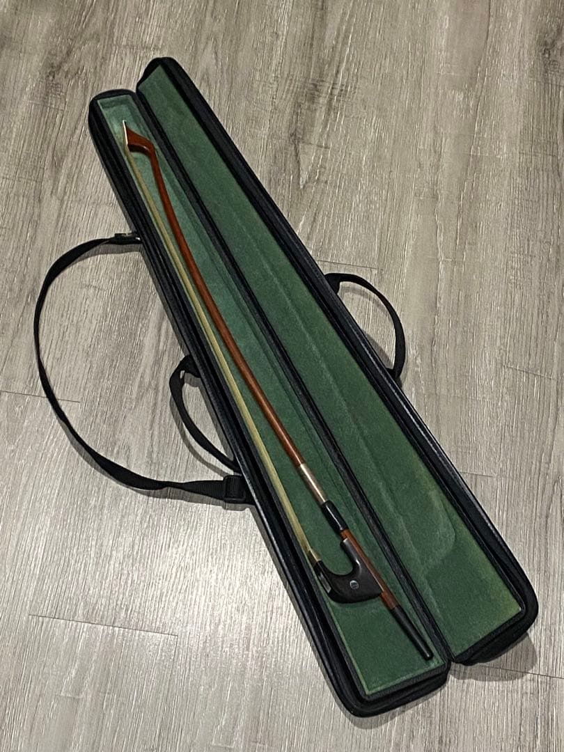 コントラバス弓 中古現状品 ケース付き ウッドベース 弓 弦楽器 肩掛付きケース