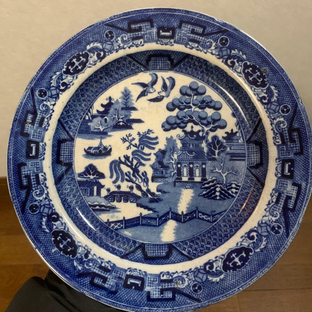 アンティーク　ブルーウィロー　イギリス　23.5センチ　染付