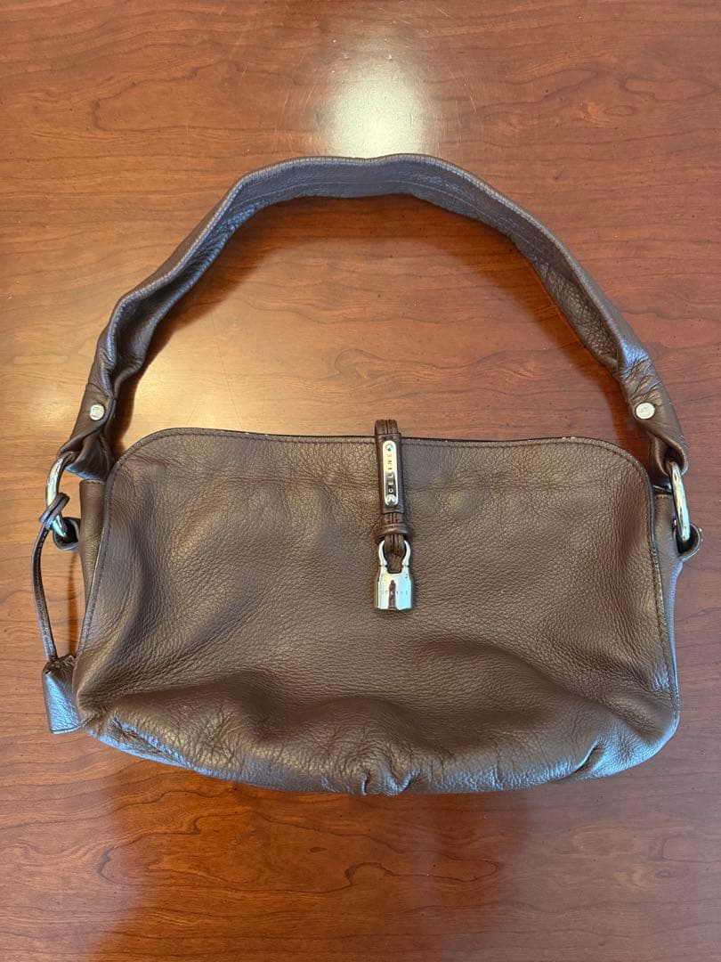 セリーヌ ブラウンレザーショルダーバッグ