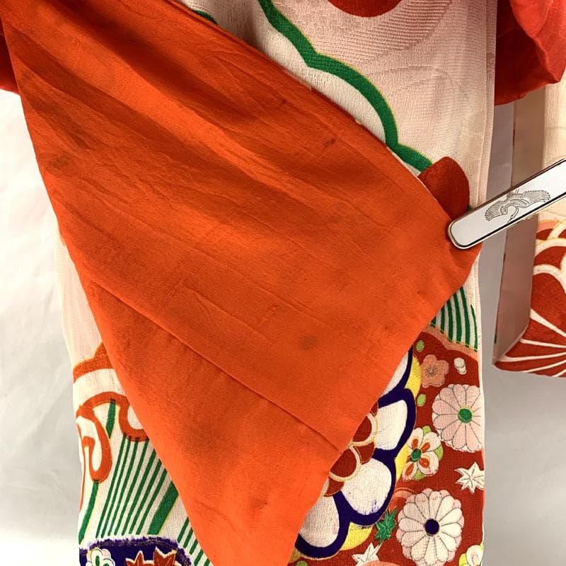 510ag45□七五三 三歳 セミアンティーク 女児 着物&被布 菊 水玉□良好