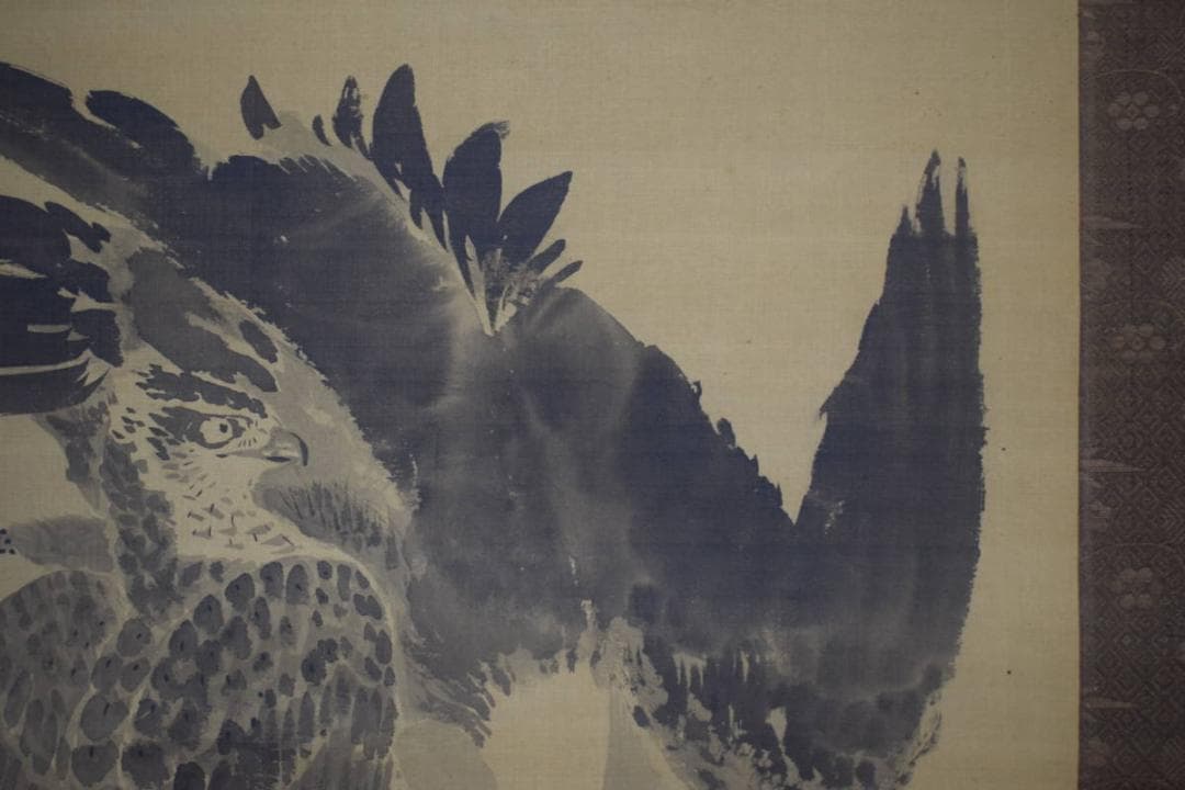 【真作】狩野栄川院/鷹之図/タカ図/掛軸☆宝船☆Z-511