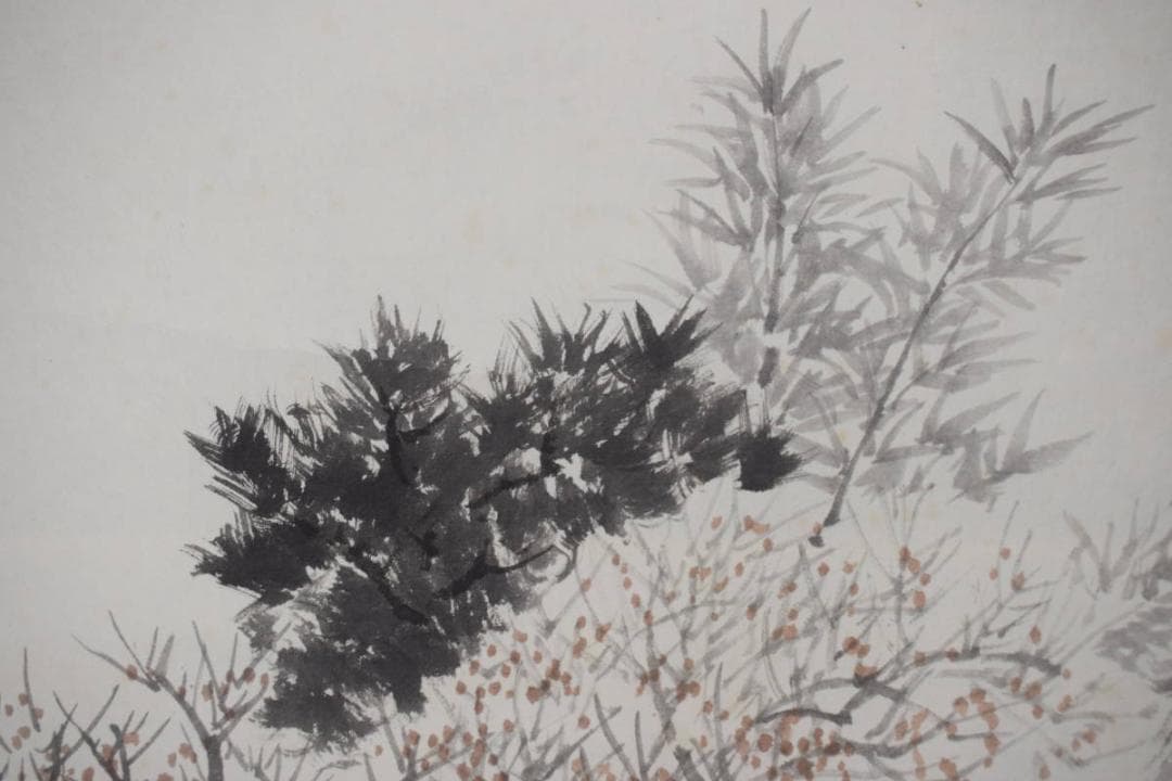 【真作】野々内保太郎/松竹梅之図/横物/正月掛/掛軸☆宝船☆Y-777　JM