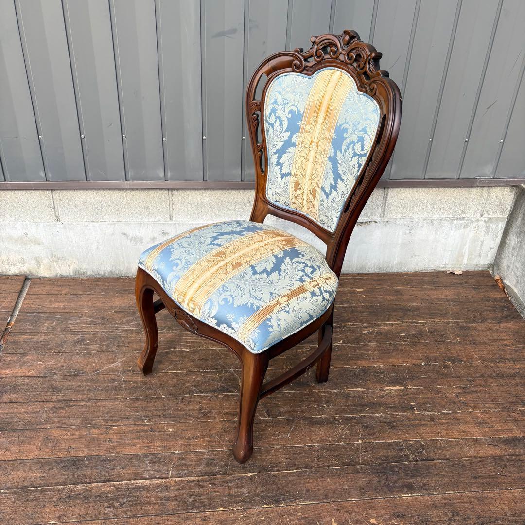 ①ビクトリアン装飾 花柄 木製ダイニングチェア 姫系 イタリア家具 アンティーク
