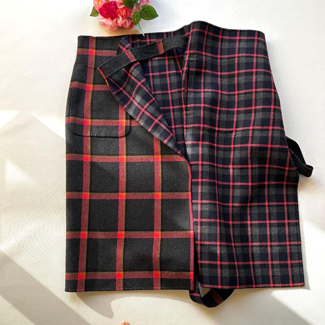 極美品　ドゥロワー　2way リバーシブル　チェック柄スカート　巻きスカート