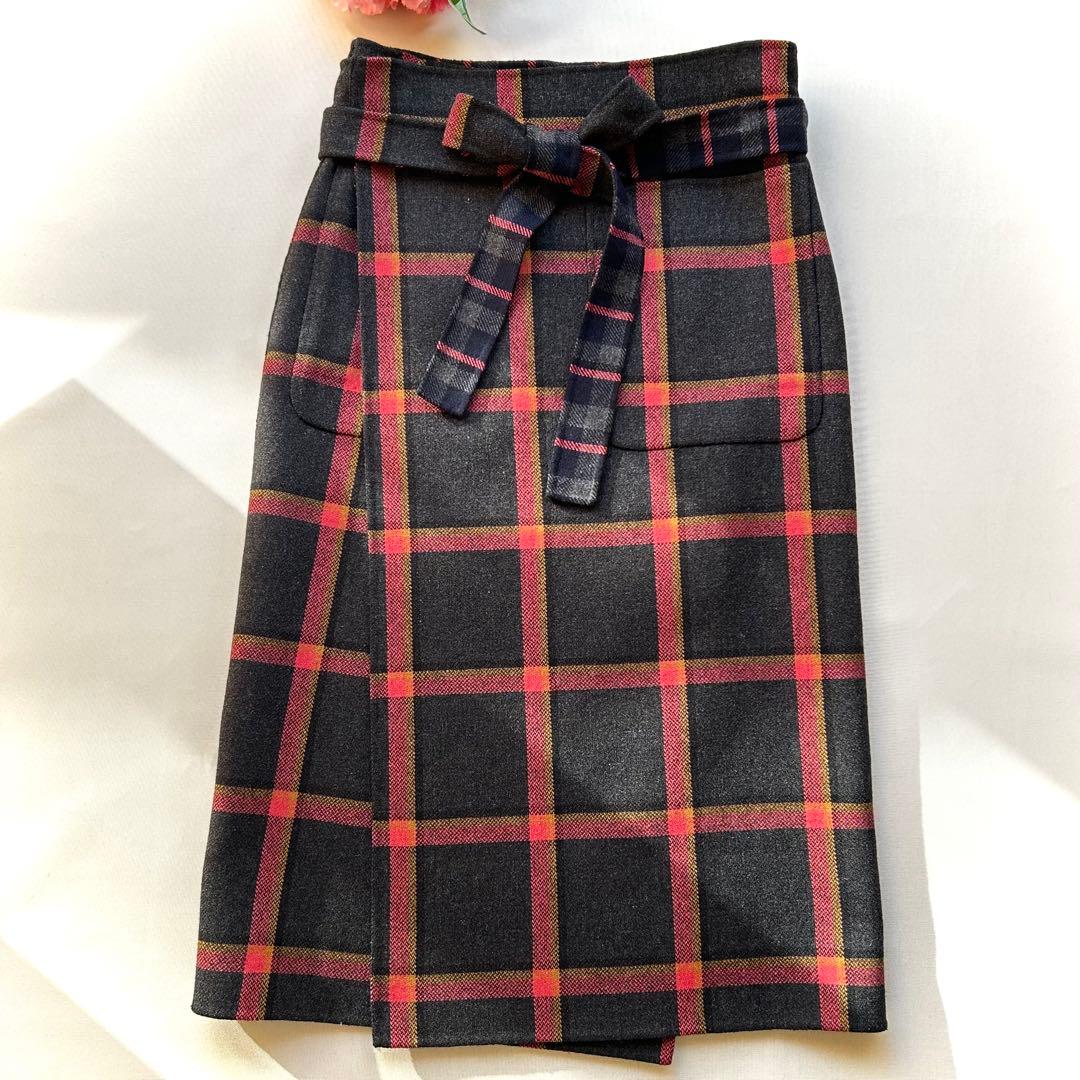 極美品　ドゥロワー　2way リバーシブル　チェック柄スカート　巻きスカート