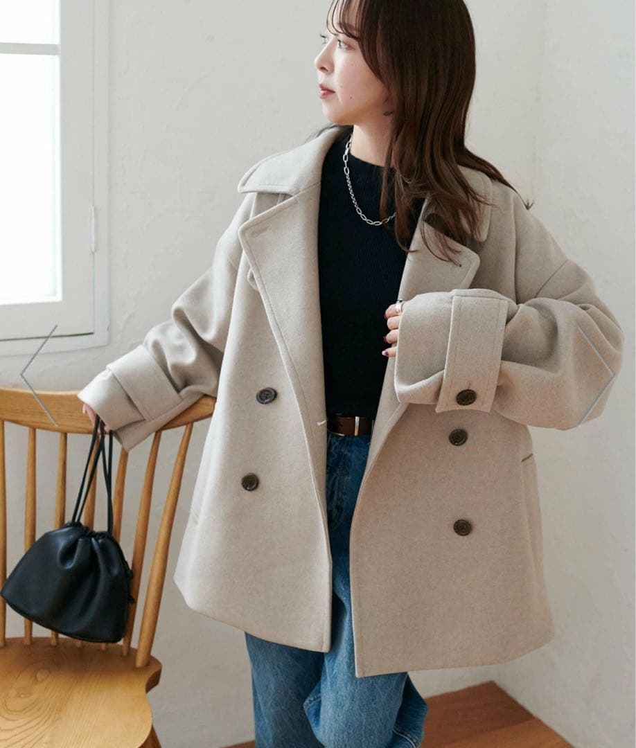 DISCOAT 中空糸スタンドミドルコート　ライトベージュ