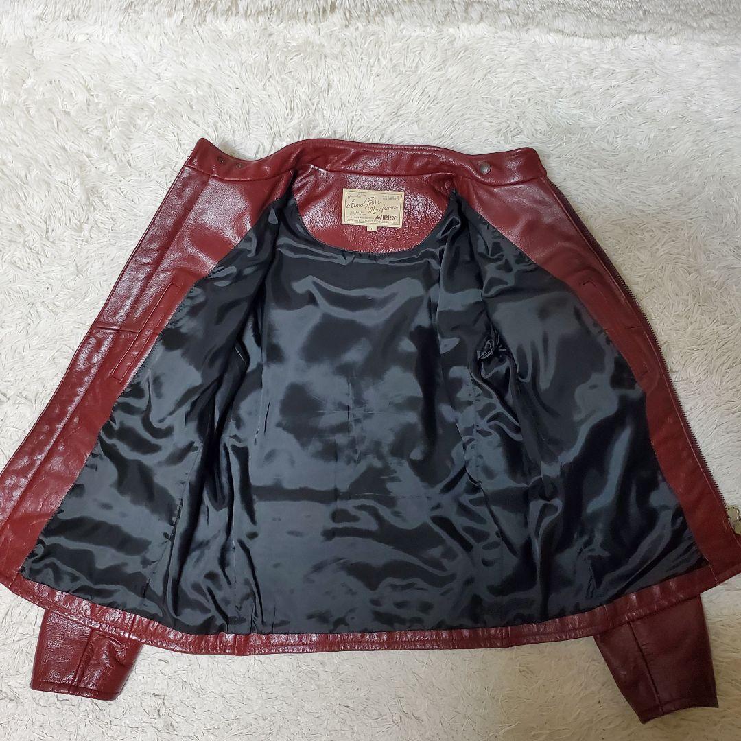 極美品 AVIREX シングルライダース レザージャケット L ボルドー メンズ