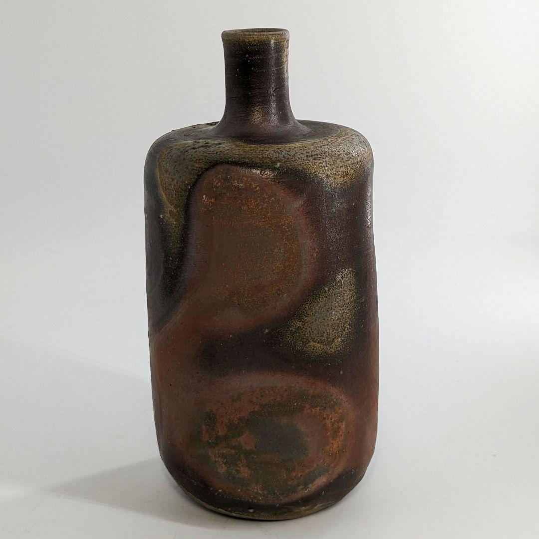 岡山県重要無形文化財 松井與之 備前焼 一輪挿花入 共箱共布栞 花器 花瓶 花生