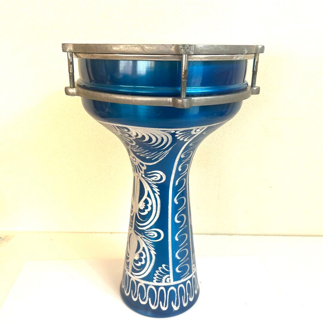 ダルブッカ 37cm 金属製 ベリーダンス 太鼓 プラスチックヘッド 青