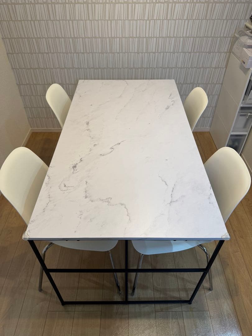 LOWYA ダイニングテーブル IKEA チェア セット幅140cm 大理石調