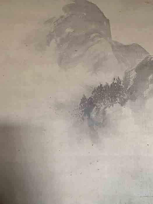 安堂 「春景山水」掛軸 銘あり 共箱あり 古物 中古 21.01.13-1.