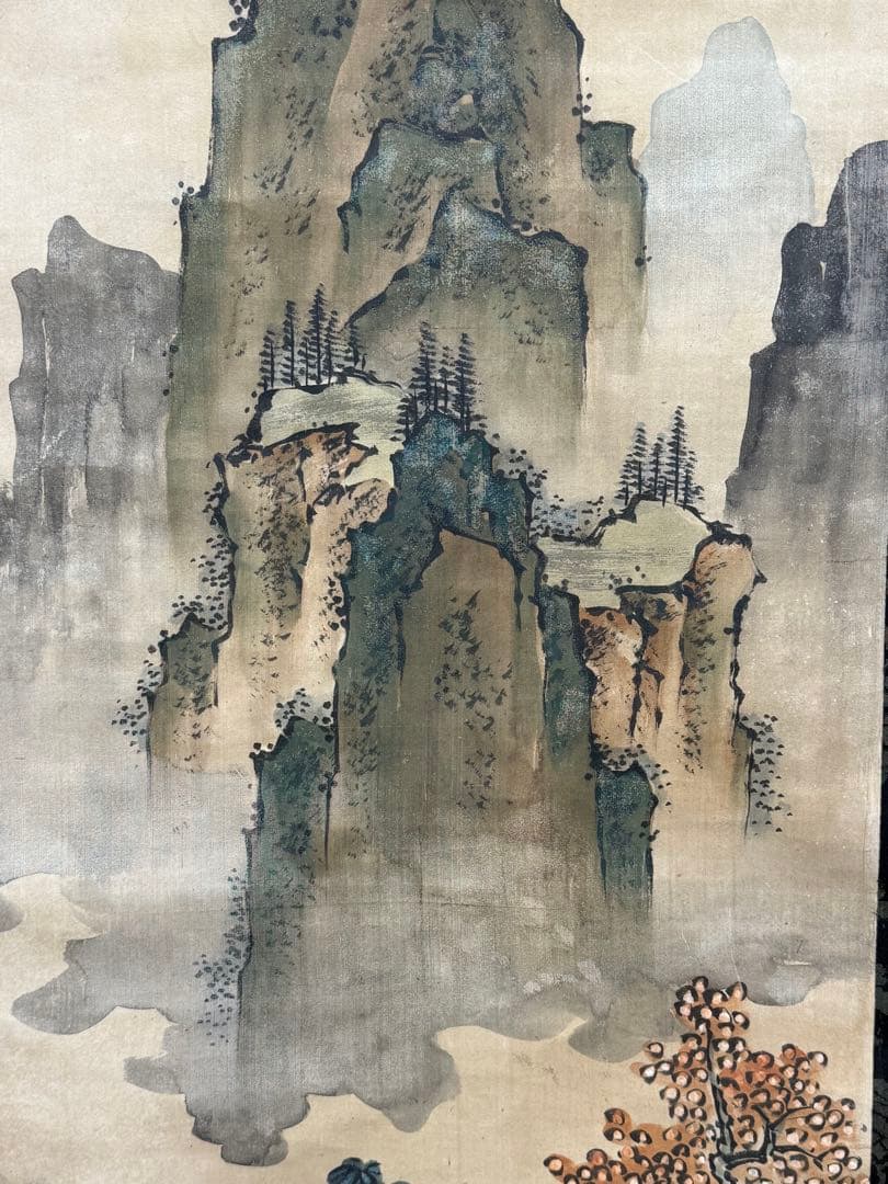 谷文弍筆　青緑山水　絹本肉筆　古美術　送料込み250502