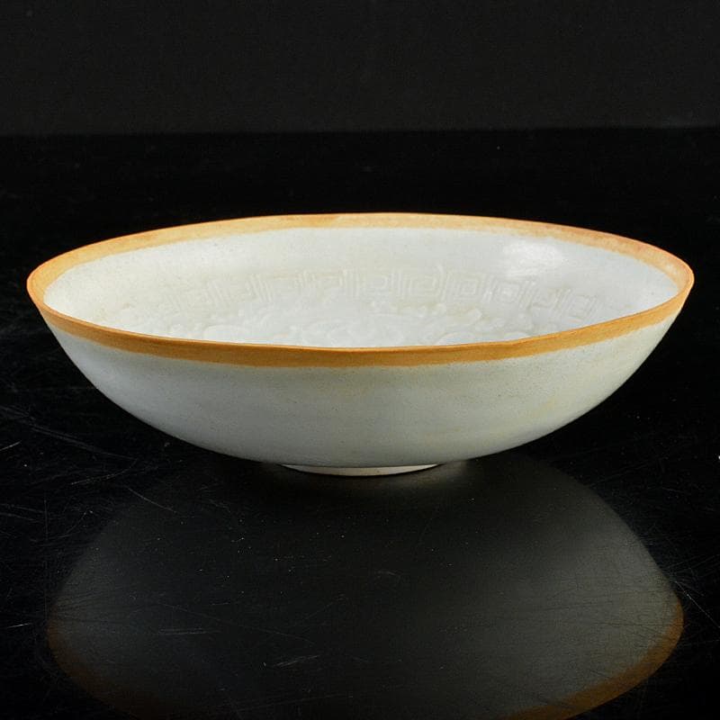 中国　影青　青白釉　陽刻　花文　鉢　C　R5789