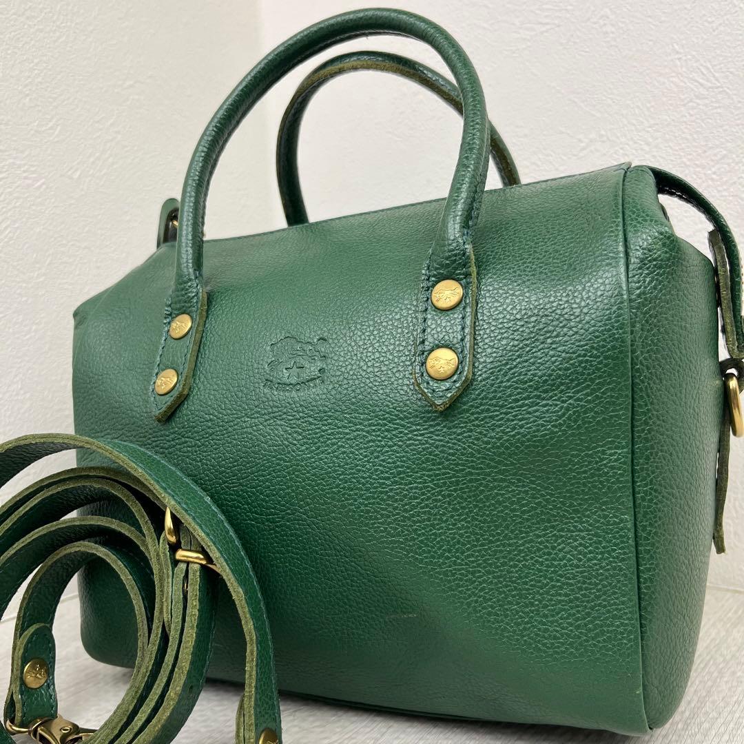 極美品✨ イルビゾンテ ミニボストンバッグ ショルダーバッグ 2way グリーン