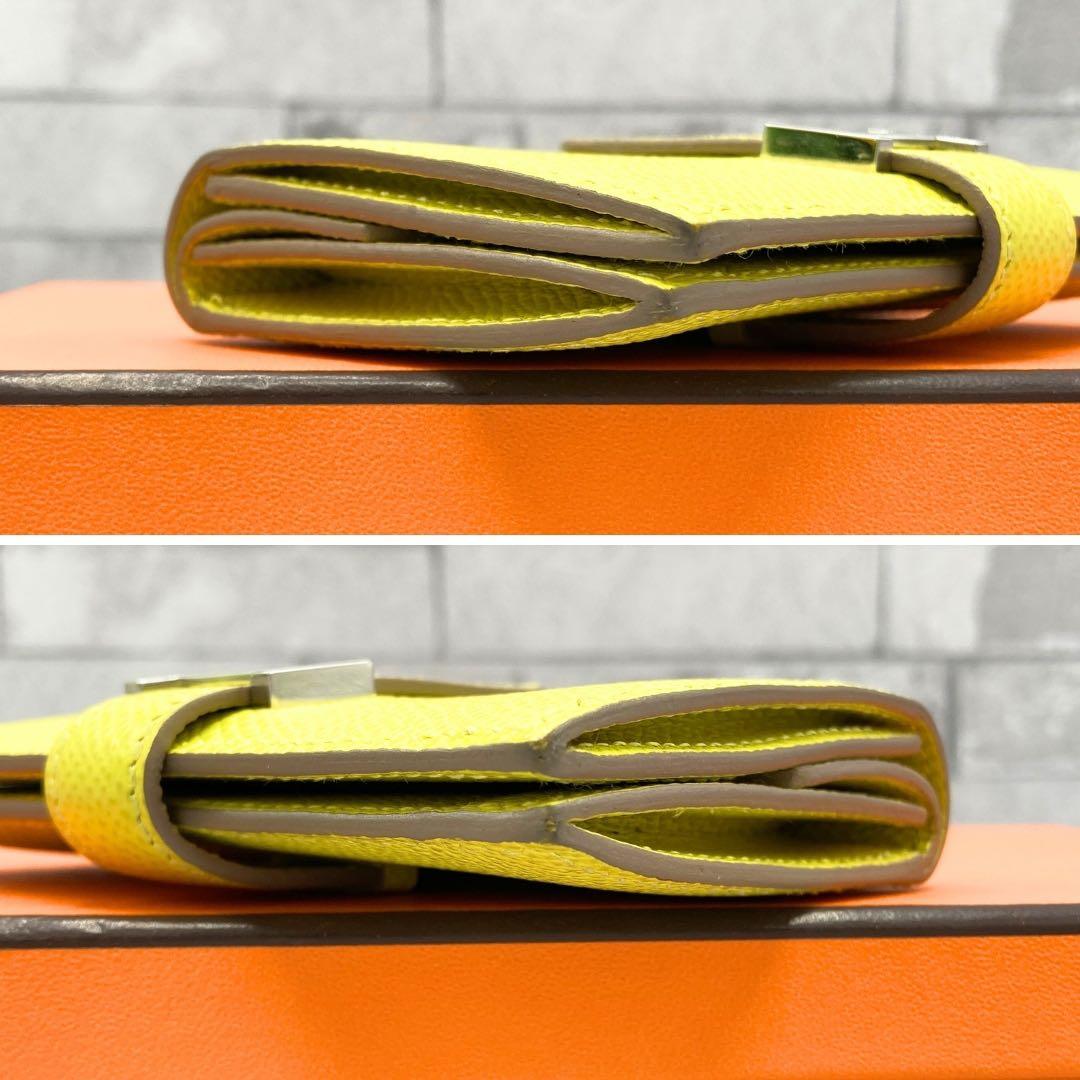 エルメス ヴォーエプソン べアンミニ　ケース U刻　ライム　シルバー金具