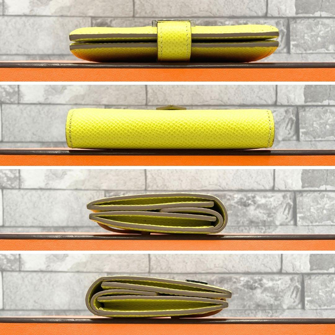 エルメス ヴォーエプソン べアンミニ　ケース U刻　ライム　シルバー金具