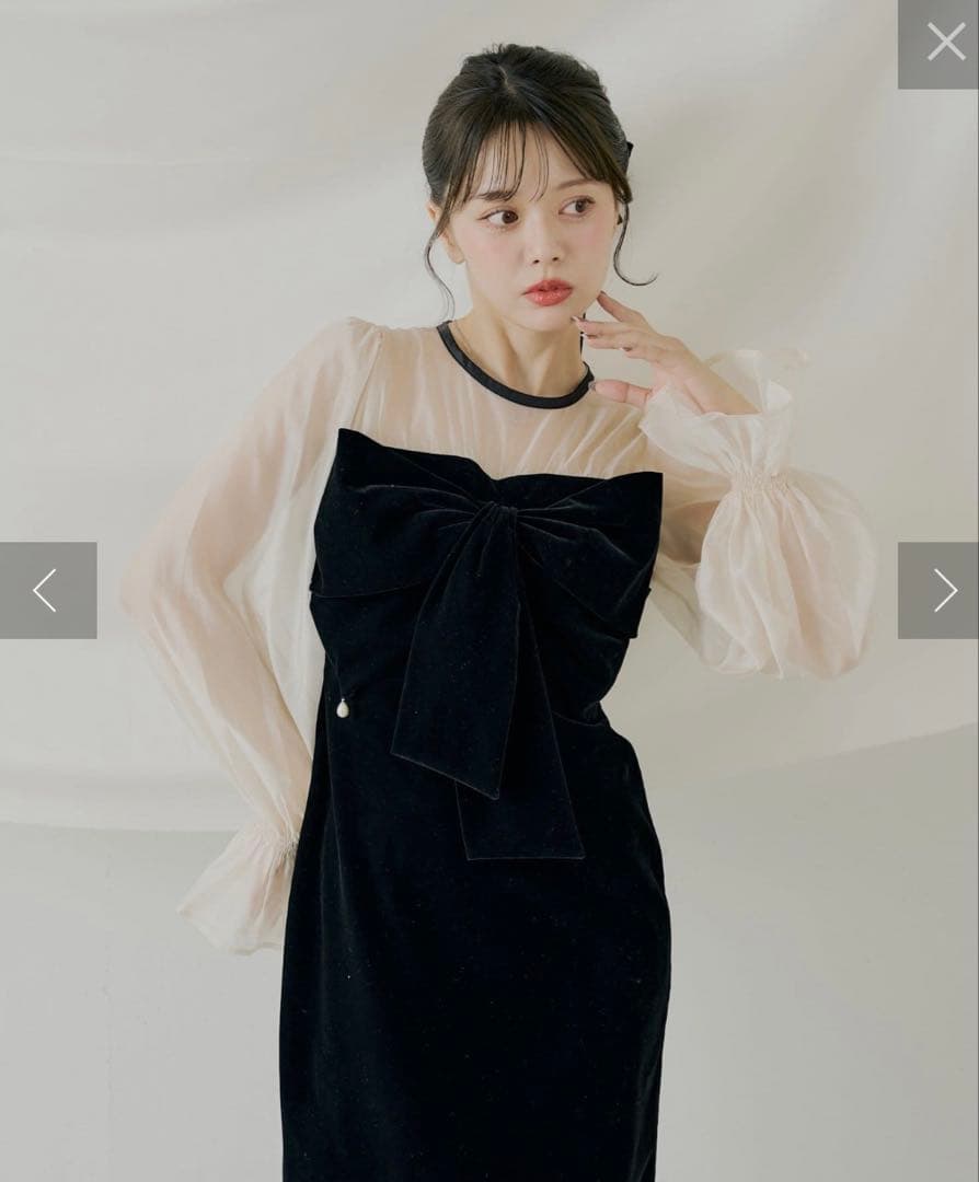 シアーリボンベロアワンピース/オケージョン 【SALON by Chico】チコ