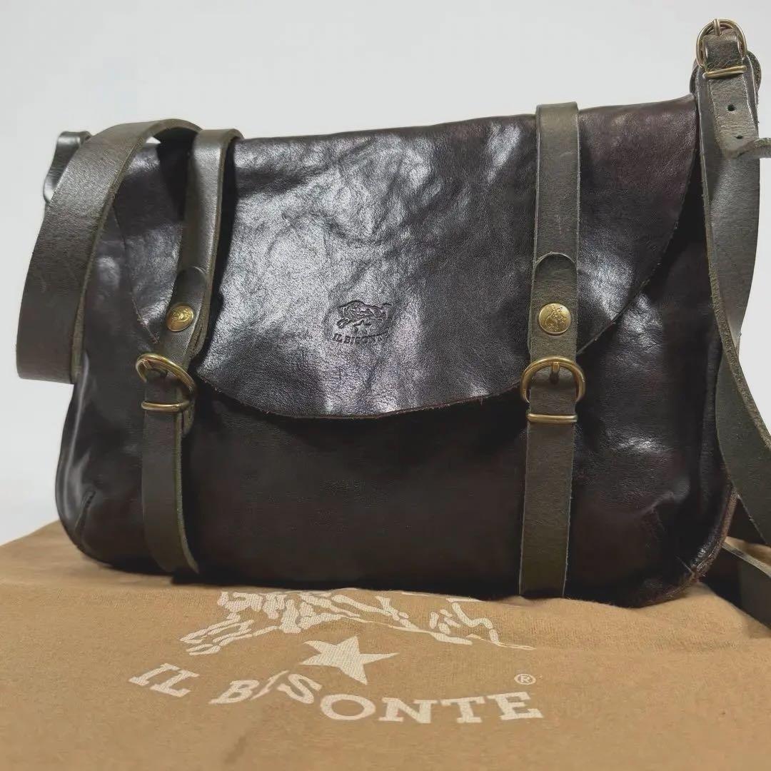 【美品】【希少】イルビゾンテ　ショルダーバッグ　オールレザー　ゴールド金具　黒系