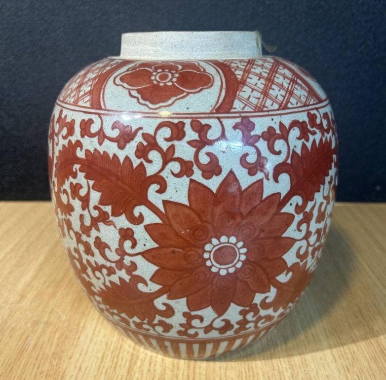 S8029　清　二彩花弁紋缶　中国古美術　中国古玩　壺　花瓶　花器