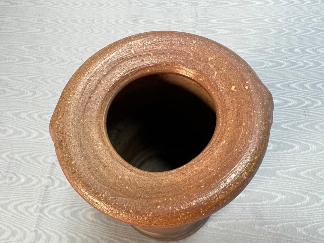 備前焼　耳付き花瓶　花入　陶印有り