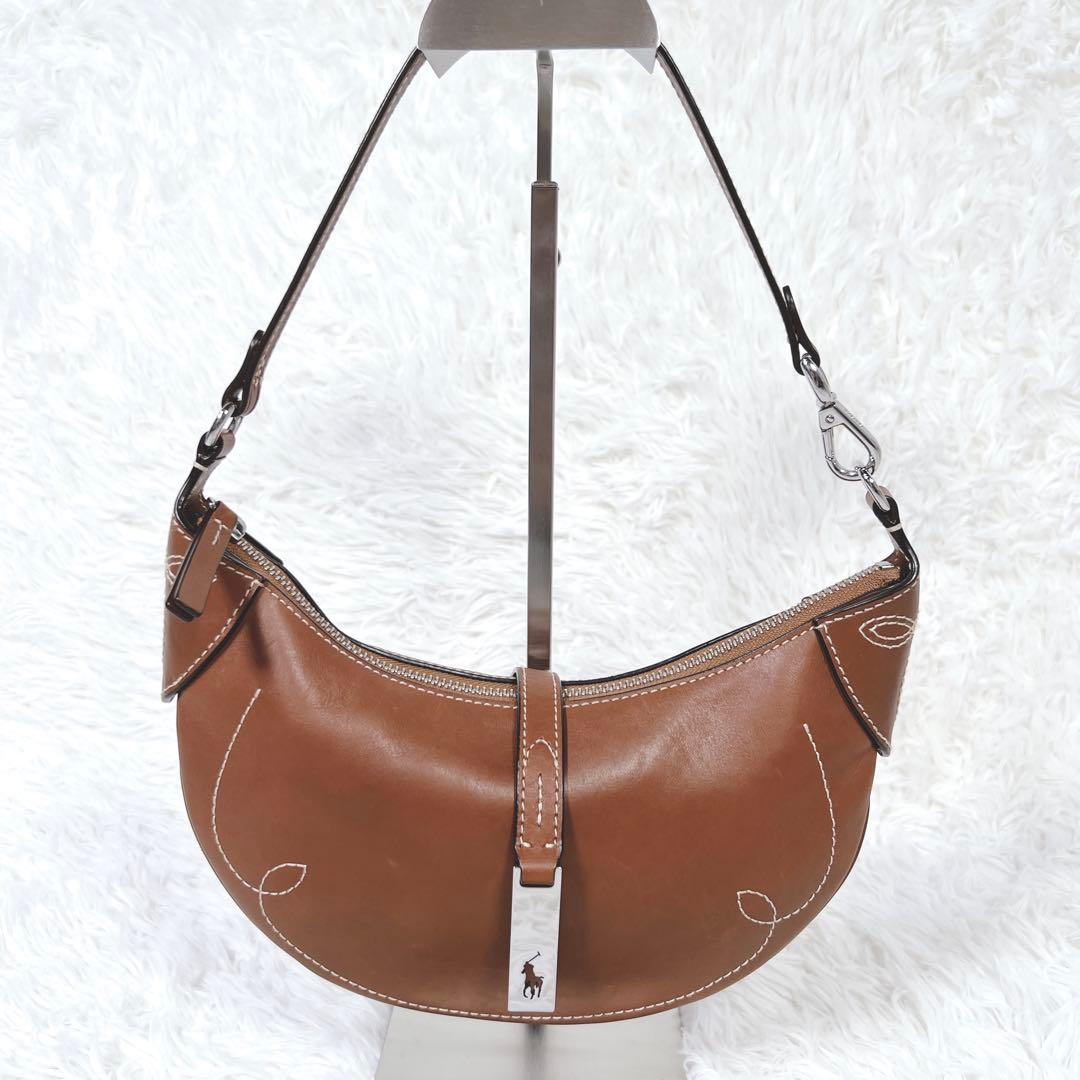 極美品✨ポロラルフローレン Polo ID カーフスキン ハンドバッグ 三日月
