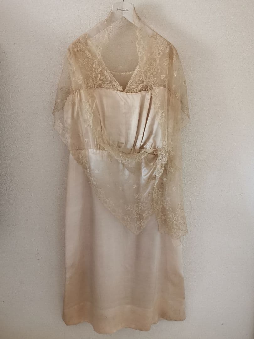 アンティーク キャリックマクロスシルクドレス ＆シャンテリーレース鈴蘭ショール