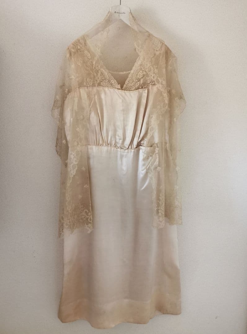 アンティーク キャリックマクロスシルクドレス ＆シャンテリーレース鈴蘭ショール