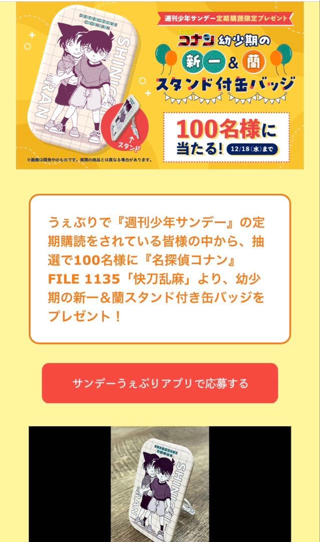 名探偵コナン　当選品　毛利蘭　工藤新一　スタンド付き缶バッジ