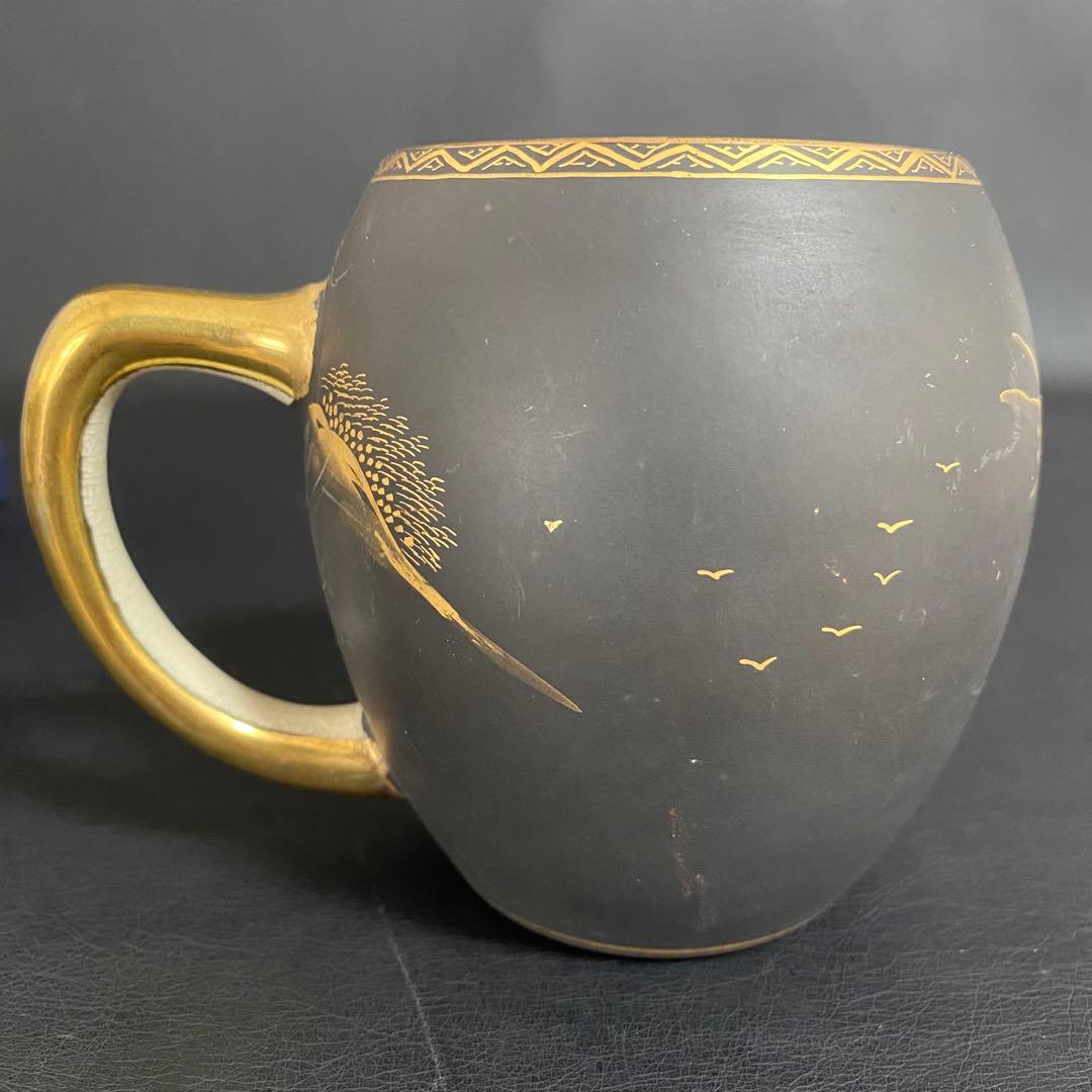 蔵出し　昭和初期　九谷焼 マグカップ ビアカップ　戦前輸出用　黒地に金彩 レトロ