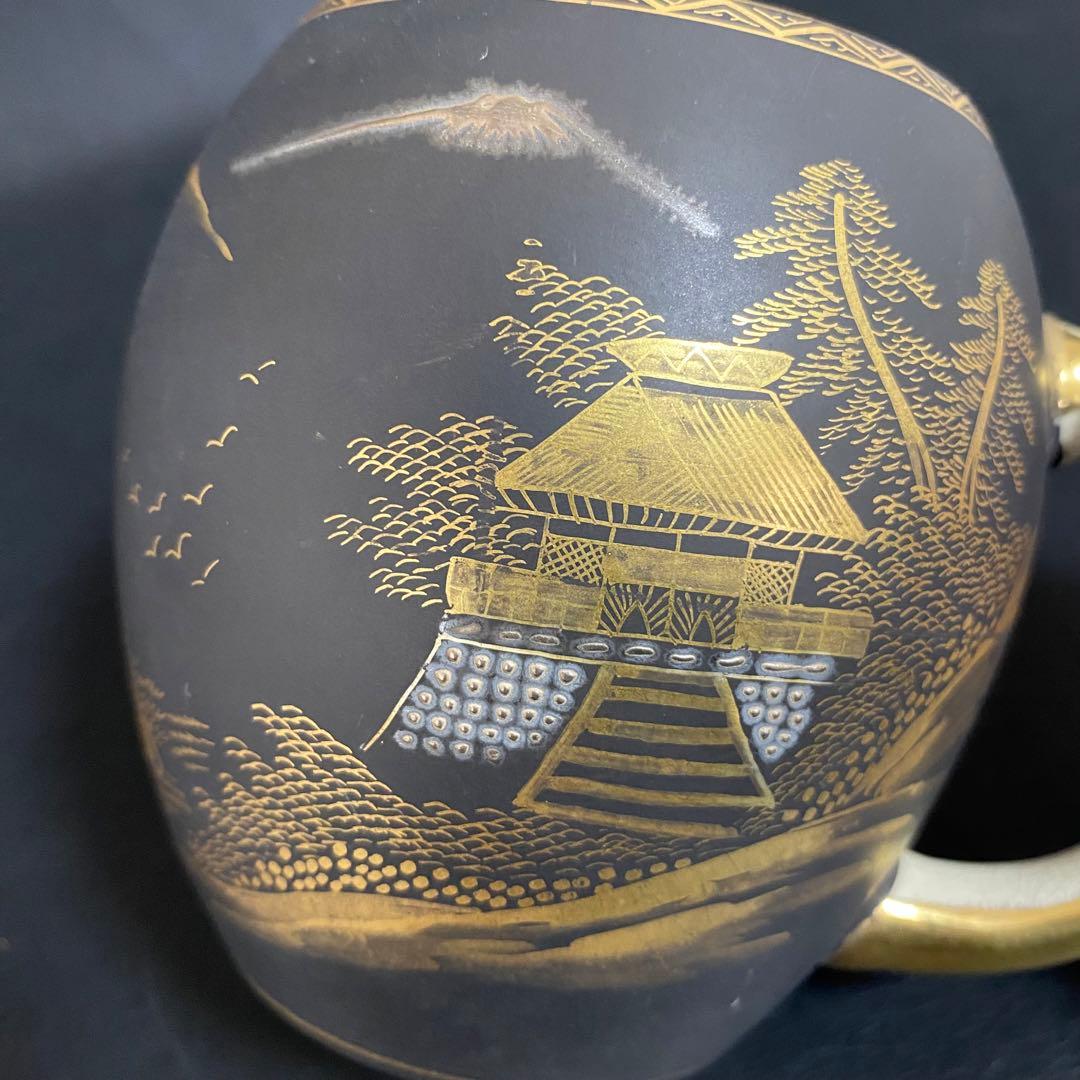 蔵出し　昭和初期　九谷焼 マグカップ ビアカップ　戦前輸出用　黒地に金彩 レトロ