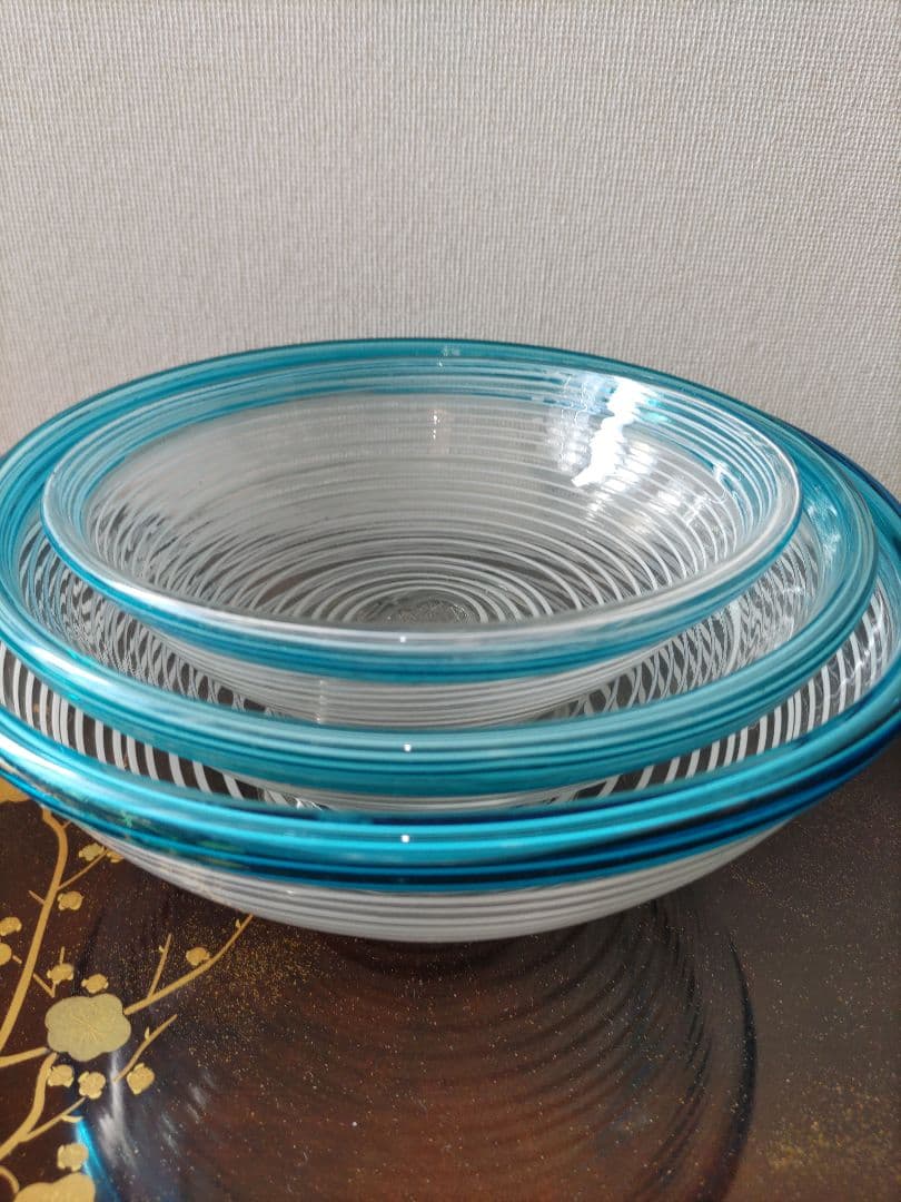 見つけた方はラッキー　時代物　青縁千筋文三つ組入れ子鉢