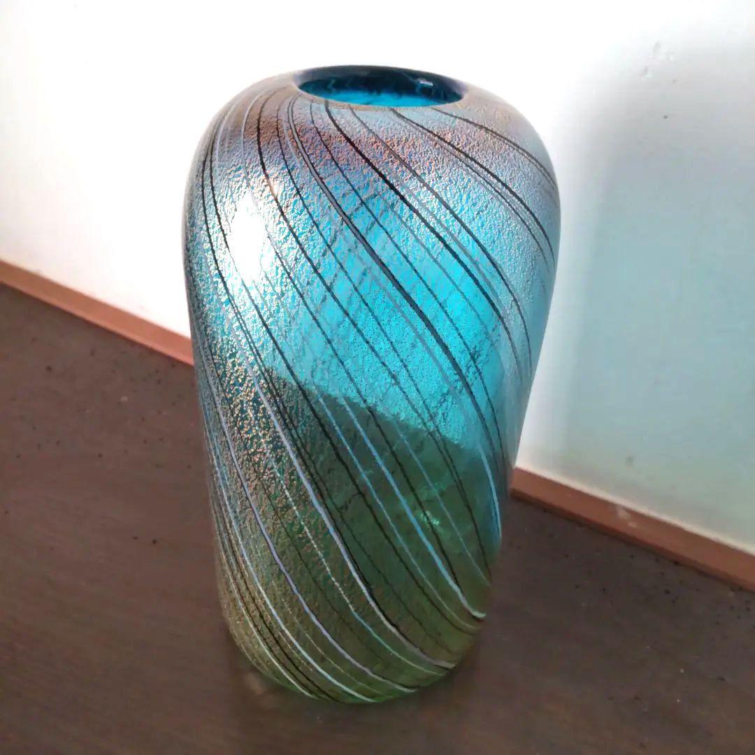 深海の輝き　工芸硝子　花びん　ガラスアート　金箔入りフラワーベース