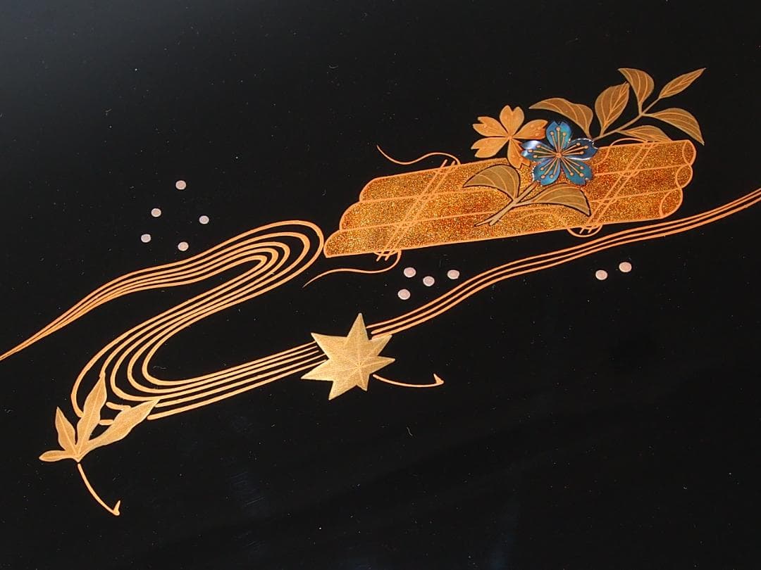 【未使用】輪島塗 曽我路幸 花筏蒔絵 くつわ型卓上膳 5客 懐石膳/会席膳 漆器