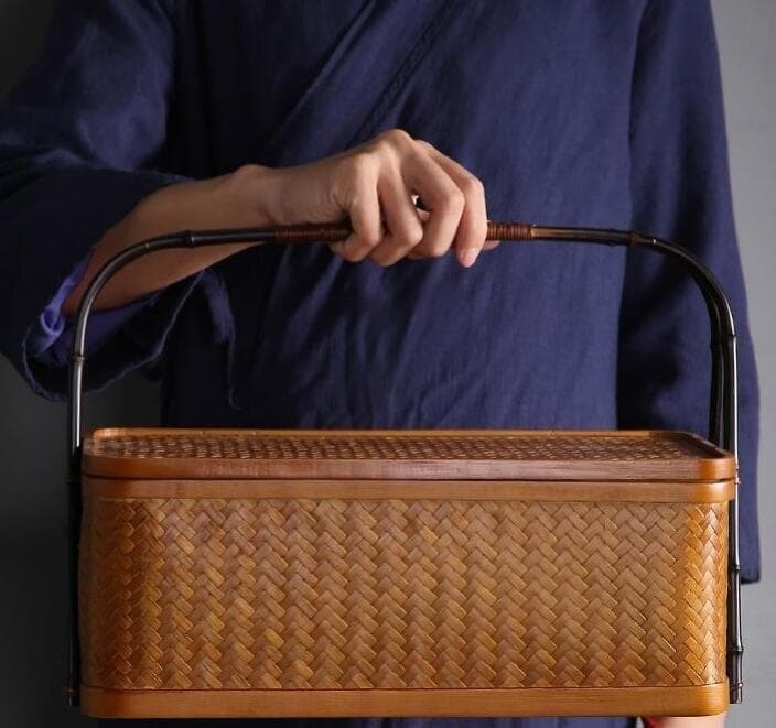 竹製 菓子器 取り外し蓋付き 職人手作り