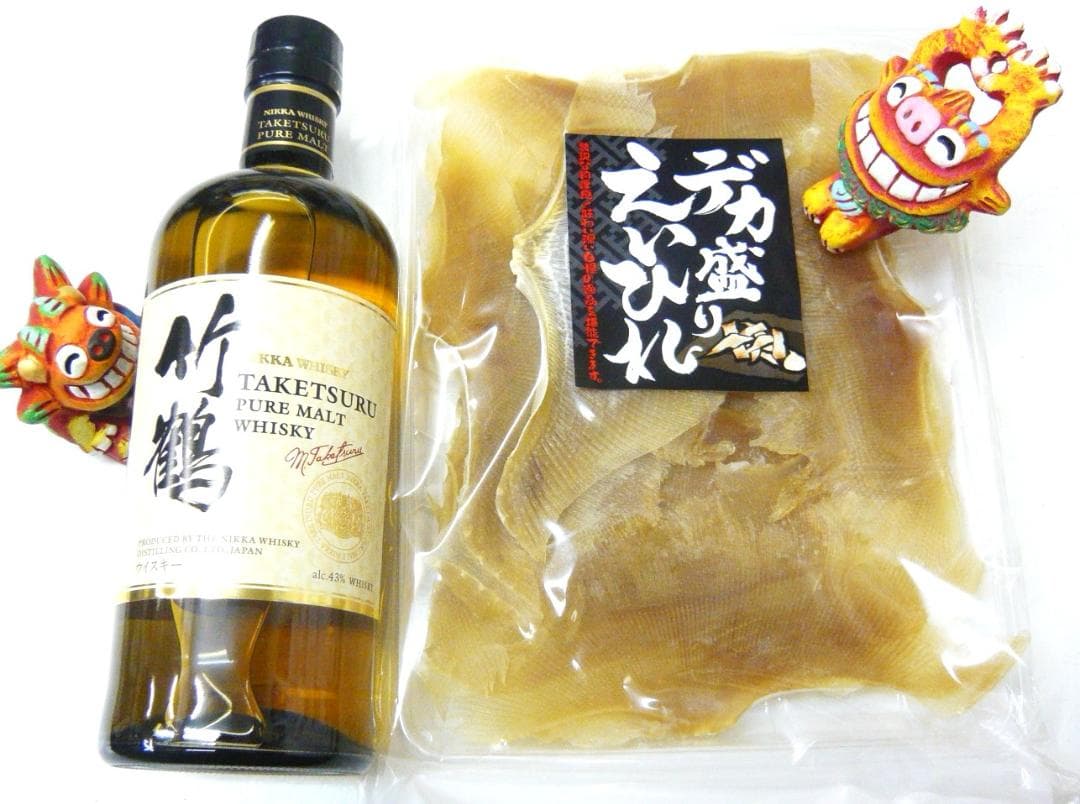 竹鶴ピュアモルト！デカ盛りえいのひれ～ビッグな業務用えいのひれ付！一杯飲めますよ